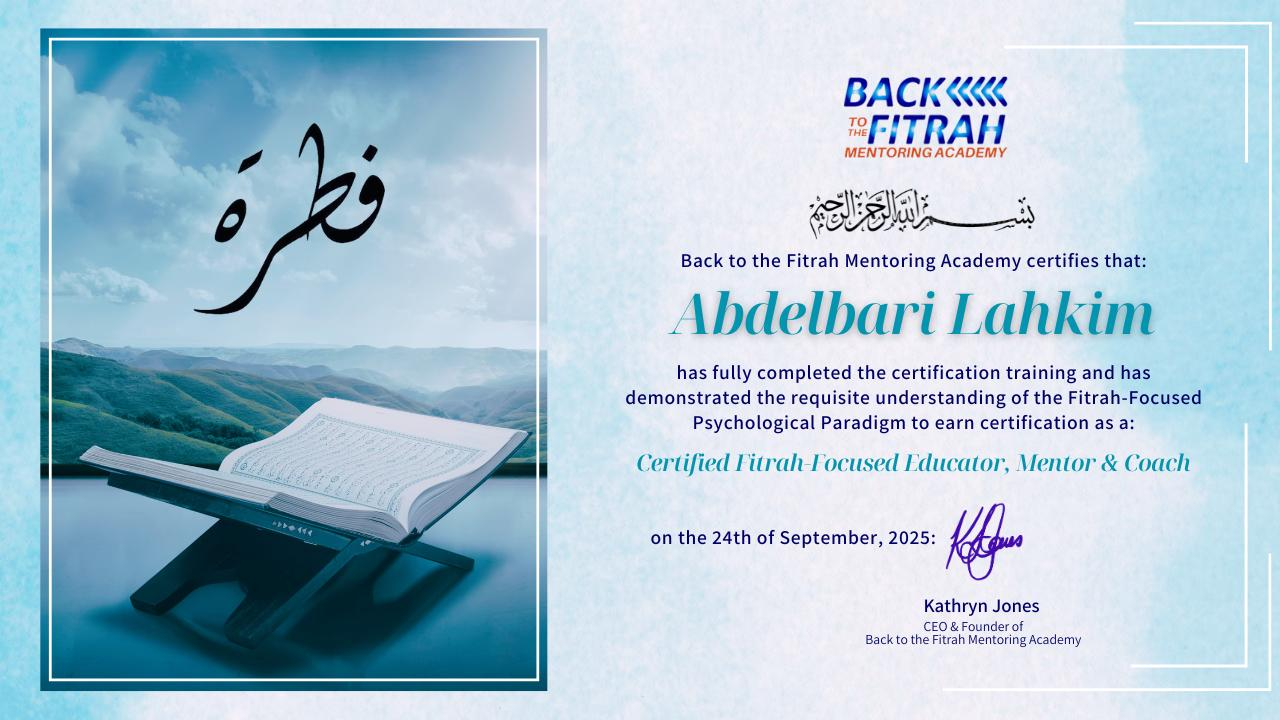 Back to the Fitrah Certification - Abdelbari Lahkim